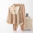 thumbnail image 3 of French Vintage Rose Pajamas Women Cotton Home Clothes Loose Long Sleeves Pijama Sexy Mujer V-Neck Conjuntos Feminino Elegante, 3 of 4