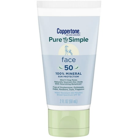 Coppertone Pure and Simple Face Sunscreen Lotion, SPF 50 Sunscreen Lotion, 2 oz