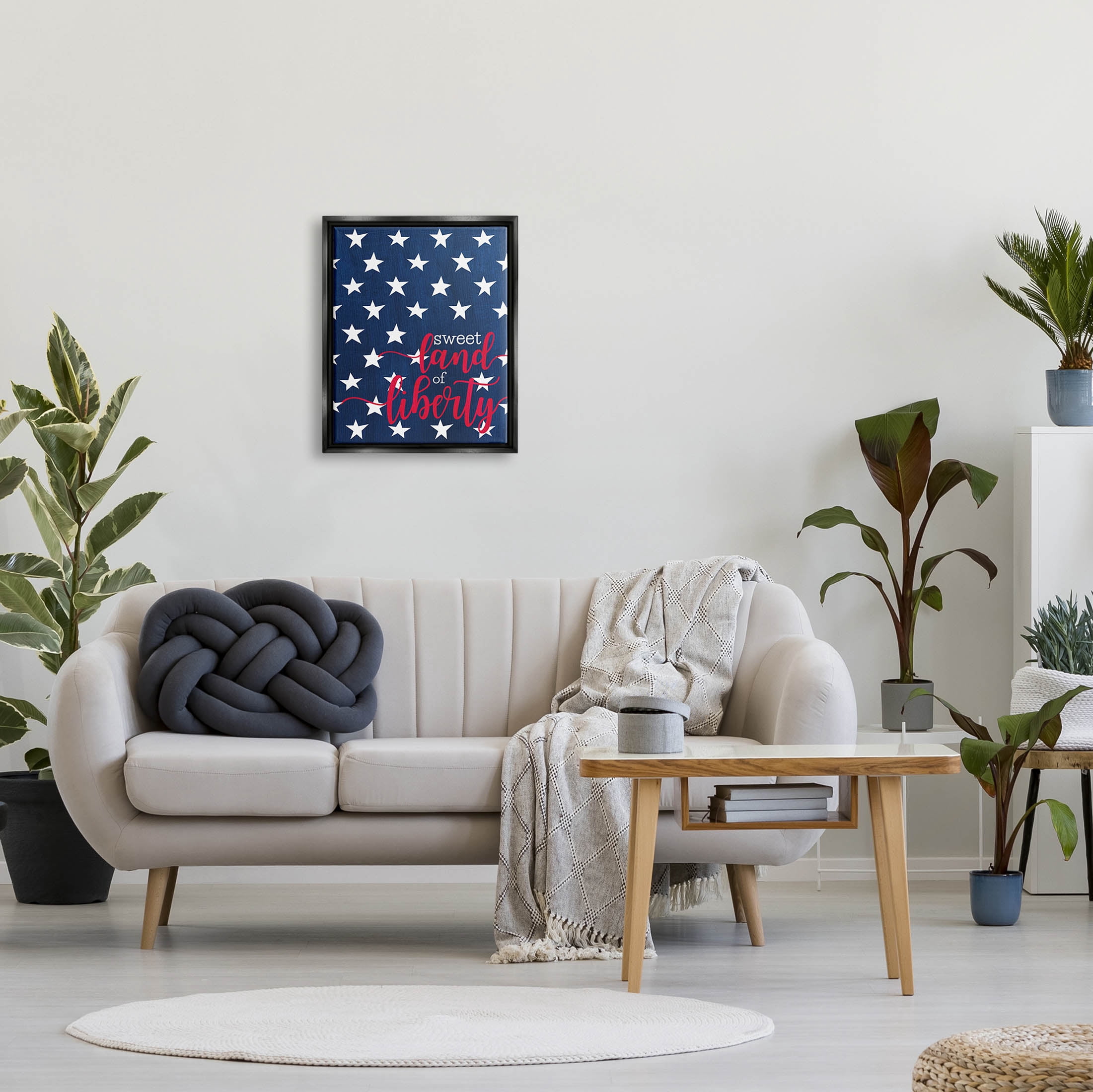 Stupell Industries Sweet Land Of Liberty Americana Graphic Art Jet Black Floating Framed Canvas Print Wall Art, Design by Alli Rogosich