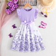 thumbnail image 2 of Robes de Printemps pour Filles Enfants Tout-Petits Filles Été Col Rond Manches à Volants Imprimés de Fleurs Robe Trapèze Décontractée avec Nœud Robe pour Bébé Violet 8 Ans-9 Ans, 2 of 7