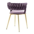 thumbnail image 2 of Woven Dining Chairs Set of 2, Velvet Upholstered Dining Chairs with Gold Metal Legs, Modern Accent Chairs for Living Room, Dining Room, Kitchen (Purple), 2 of 7