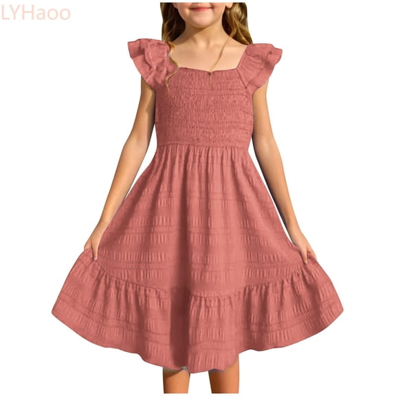 LYHaoo Girls Summer Dresses Smocked Sleeveless ,Toddler Dresses Sizes 3-4 Years Red