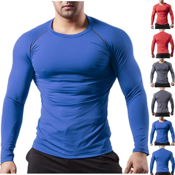 DDAPJ pyju Men's Long Sleeve Athletic Shirt Compression Workout Shirts Running Basketball Cycling Tee Tops Lightweight Quick Dry Stretch Baselayer Undershirt Red M