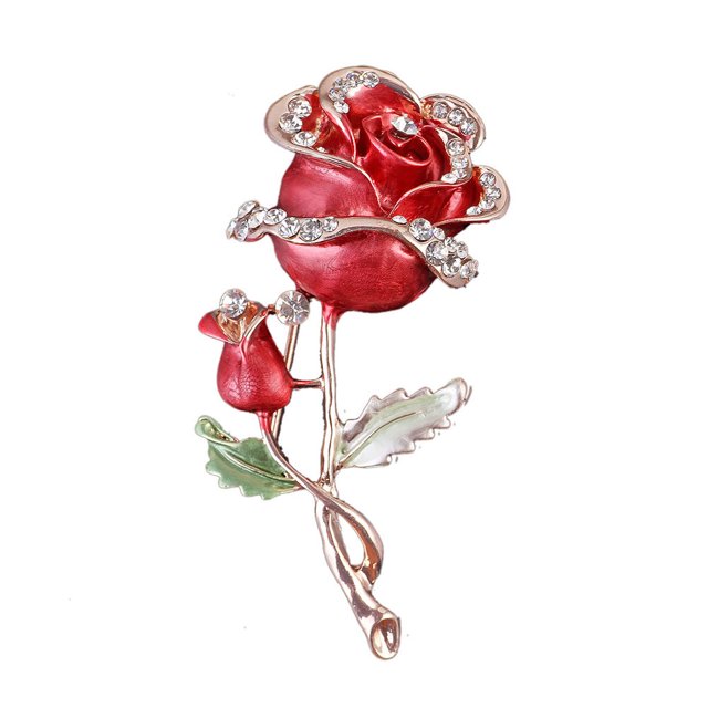 Milisten Broche en Forme de Rose Délicate Rouge Élégante Strass Épingle à Mamelon Alliage Accessoire de Mode Cristal Col à Revers Fournitures pour Femmes