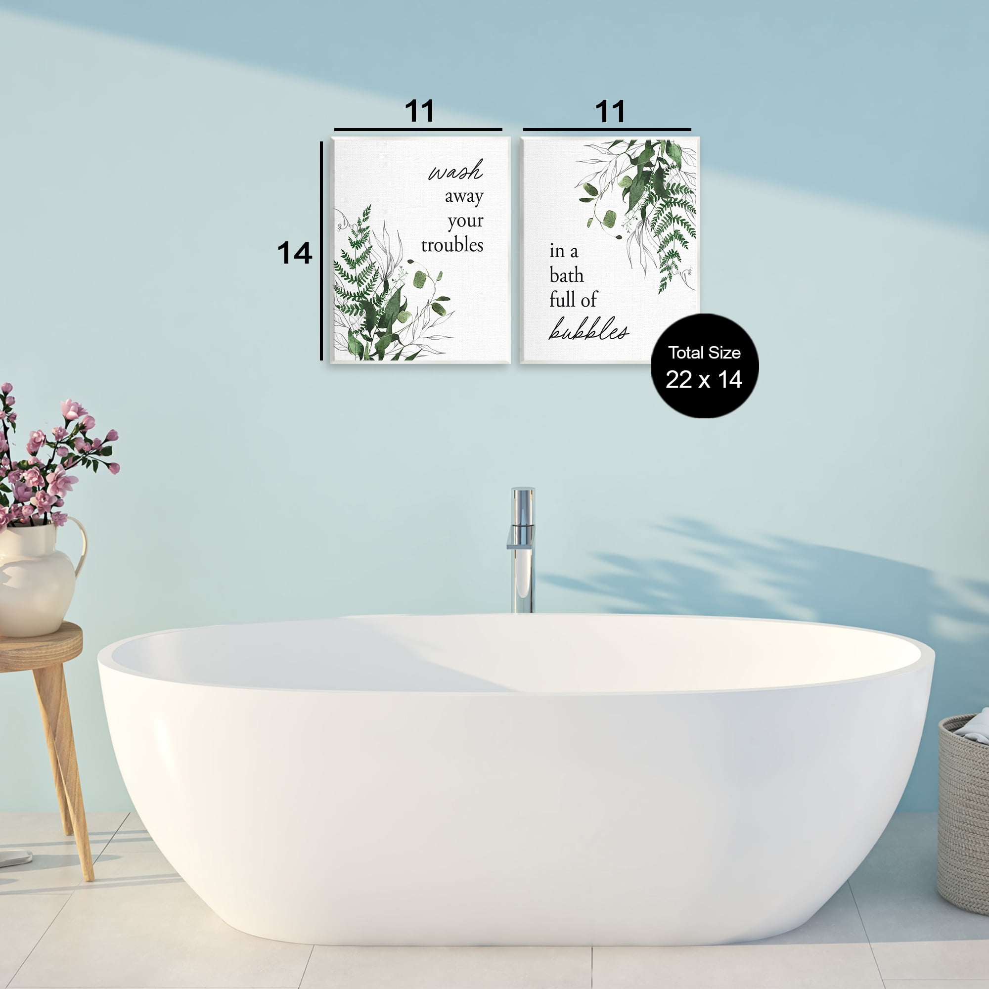 Bubble Bath with Forest Foliage 2 Piece Wall Plaque Art Set, design by Lettered and Lined