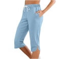 thumbnail image 2 of VV AVEORS Capri Pants For Women Split Side High Waist Casual Athletic Knee Length Summer Pants Casual Sweatpants With Pockets Sky Blue 2XL, 2 of 7