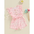 thumbnail image 3 of Suealasg Baby Girl Summer Jumpsuit Ruffle Sleeveless Round Neck Floral Print Romper Shorts 9M 1T 2T 3T 4T Toddler Girl Playsuit, 3 of 7