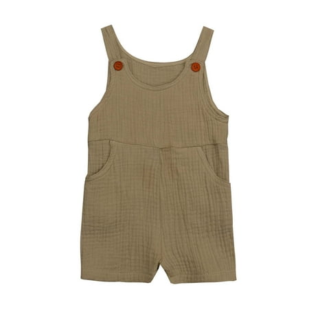 

Multitrust Baby Summer Sleeveless Cotton Linen Solid One Piece Shorts