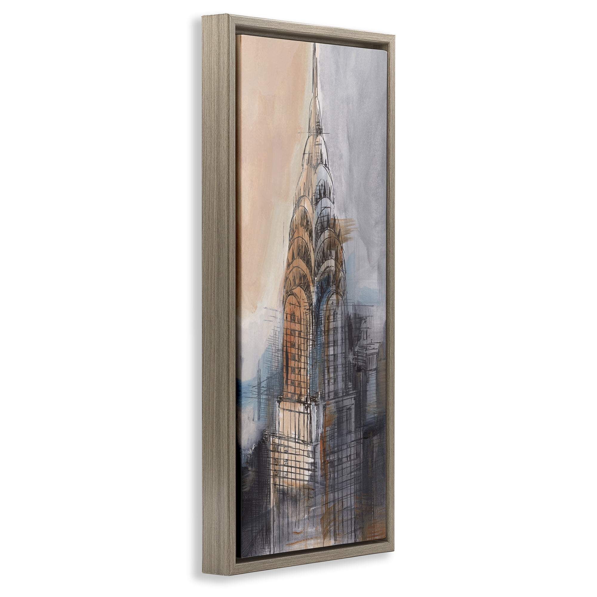 Stupell Industries City Tower Sketch Scenic & Cityscapes Painting Brown Floater Framed Canvas Art Print Wall Art, 14 x 31