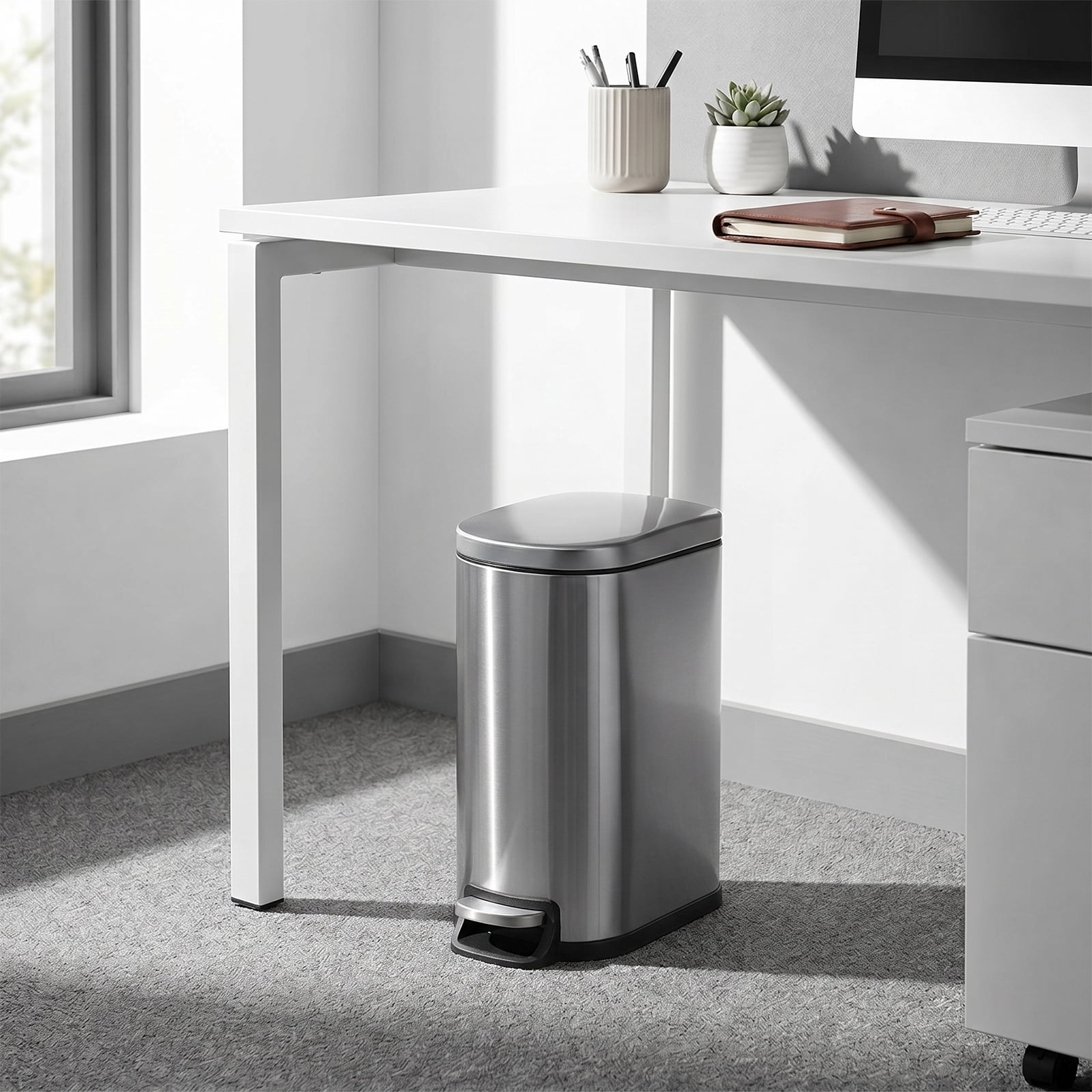 Simplykleen 10L/2.6 Gallon Curved Step Trash Can Stainless Steel Garbage Can with Foot Pedal, Removable Inner Bucket for Kitchen Bathroom Office, Silver