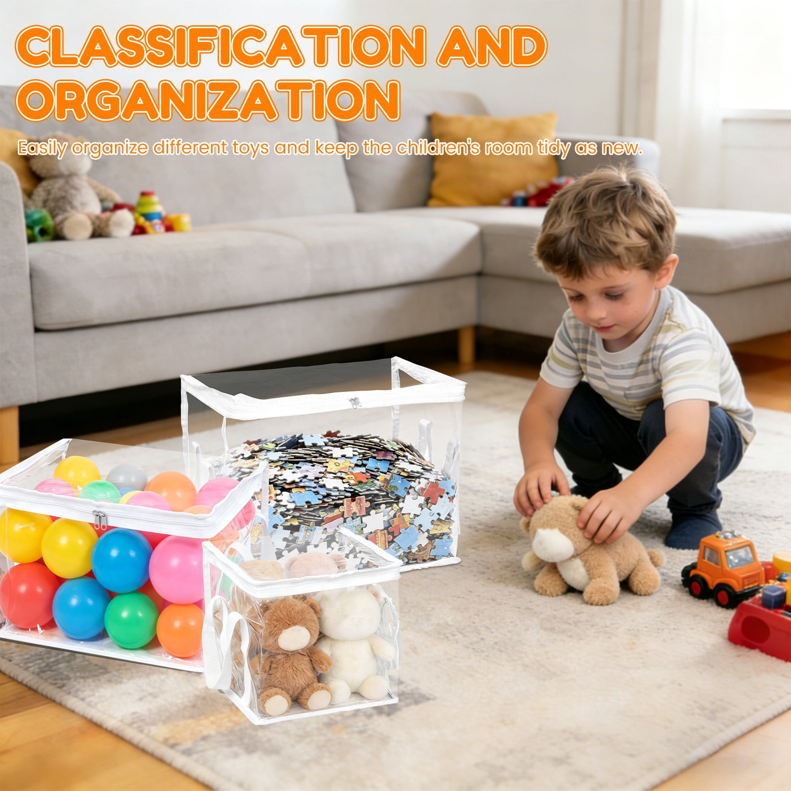 6Pcs Toy Storage Bag with Handle and Zipper Clear PVC Toy Organizer Bag Multipurpose for Doll Board Game Building Block