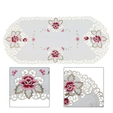 Girlsshop White Oval Lace Tablecloth Doily Embroidered Floral Small Table Cover Home Decor