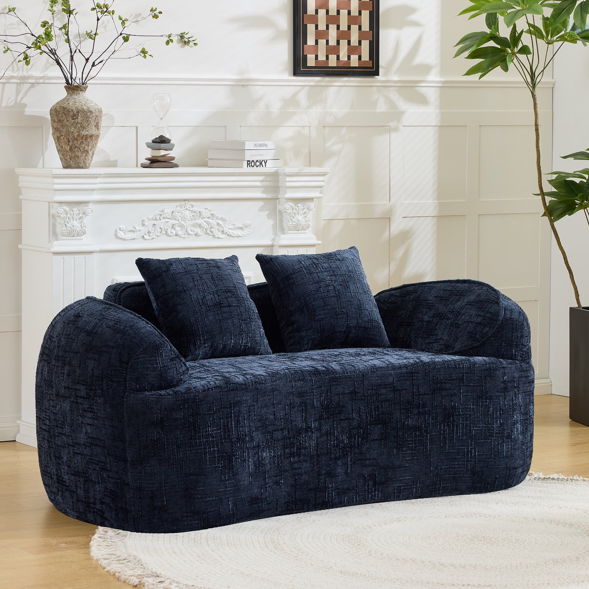 Leumius 66" 2 Seater Sofa Compress Sofa with Armrests & 2 Pillows,No Assembly Required,Compact Sofa Couch for Small Apartments,Living Room,Bedroom,Dark Blue