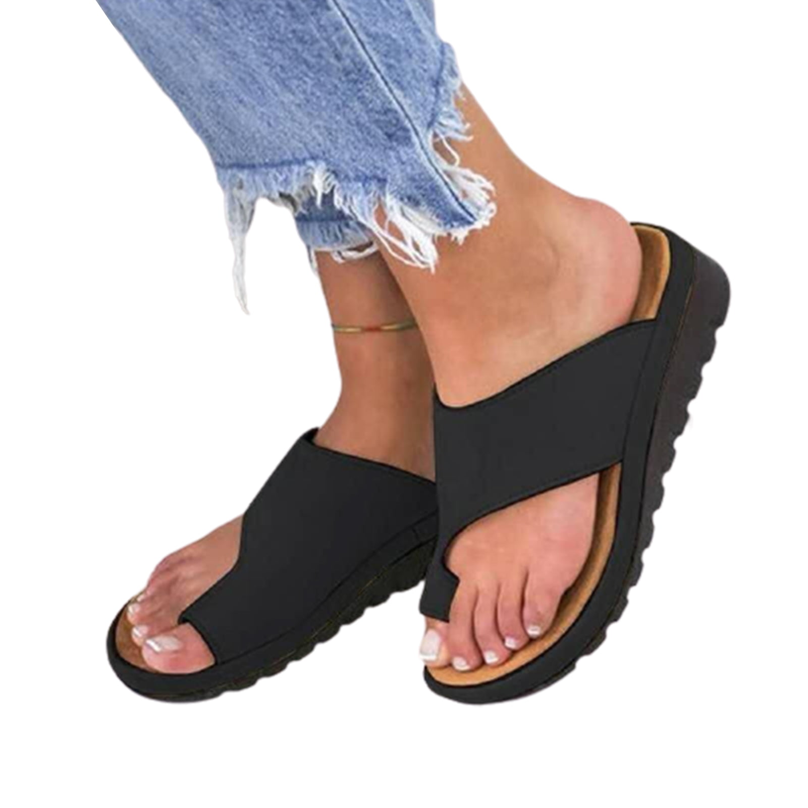 Women 2019 Fashion New Wide Width Wedge Cork Sandals Flats Anti-Slip Shoe Post Slippers Beach Flip Flops 