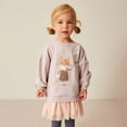 thumbnail image 2 of CUZIBR Toddler Girls Cartoon Cat Printed Causal O-Neck T Shirt Sweatshirt Long Sleeve Tops With Lower Hem Children Clothing Versatile Dailywear For Child, 2 of 9