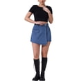 thumbnail image 2 of Pantalones cortos de mezclilla para mujer Inspire Chic, cargo, de imitación envolvente, de cintura alta, mini shorts de mezclilla, M, azul oscuro, 2 of 6