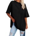 thumbnail image 2 of Women's Long Sleeve Oversized Striped T-Shirt Soft Casual Loose Fit Crew Neck Belted Waist Top Comfortable Stylish Blouse, 2 of 2
