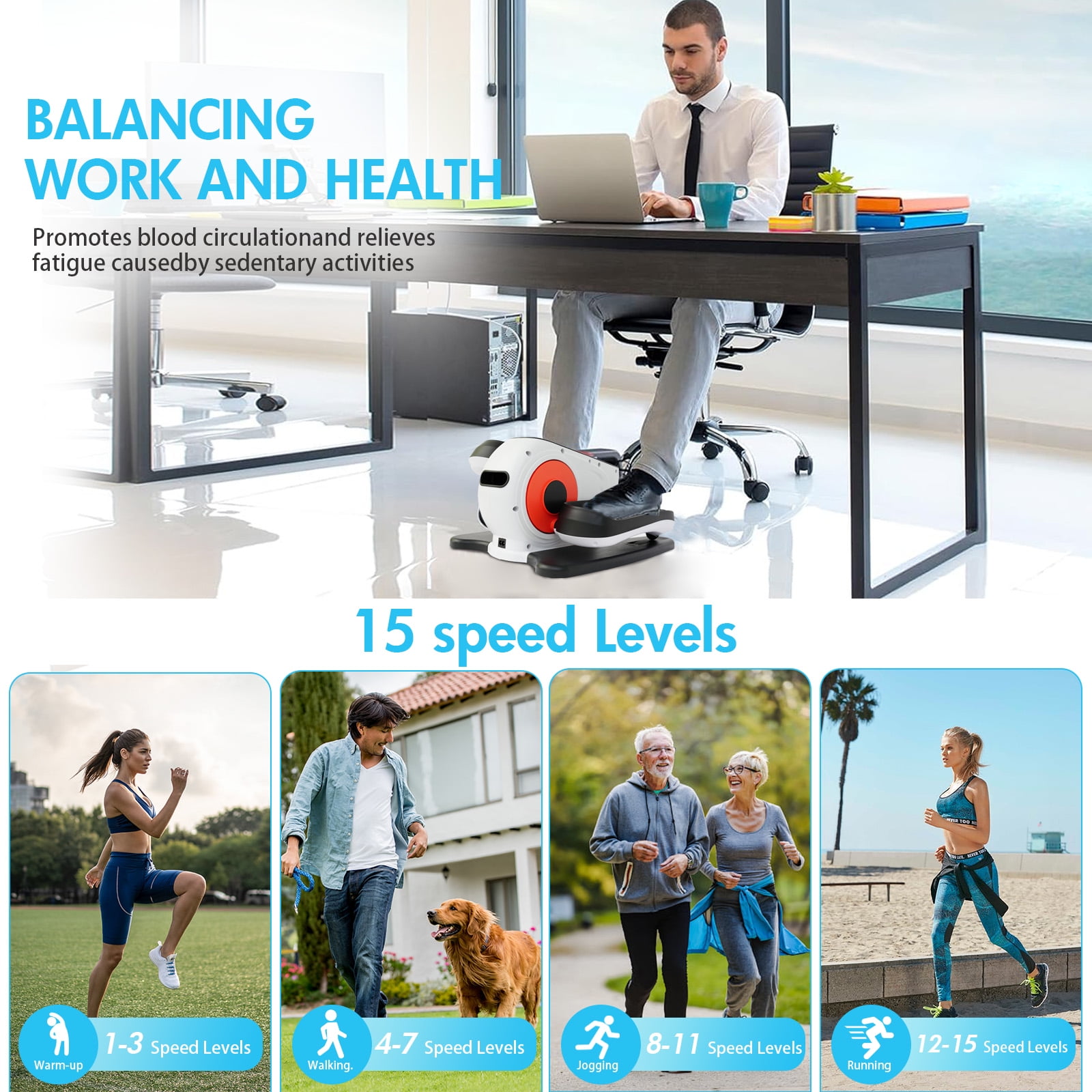 RICAN Under Desk Elliptical Machine, Powered Leg Exerciser for Seniors While Sitting, Portable Mini Elliptical with Remote Control, 12 Adjutable Speed Levels