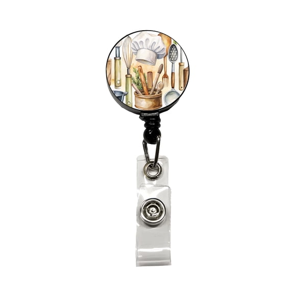 Chef's Baker's Tools Cooking Watercolor Retractable Reel ID Badge Key Card Name Tag Holder with Clip