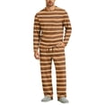 thumbnail image 2 of Mens Striped Pajama Set Long Sleeve Crew Neck Top With Chest Pocket Drawstring Elastic Waist Button Fly Long Pants Casual Home Loungewear, 2 of 8