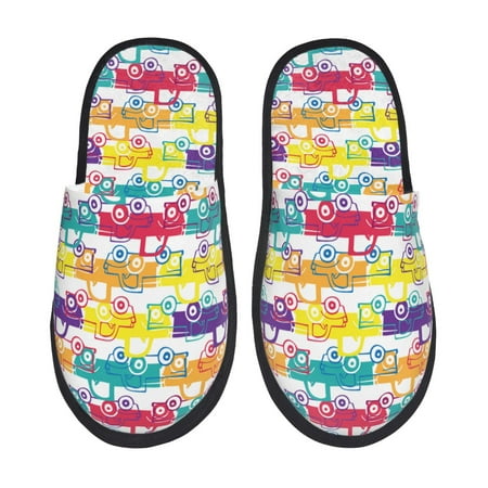 Balery Colorful Car Slient Indoor Furry Fleece Comfort House Shoes Soft Non-Slip Home Shoes Cotton slippers House Slippers-- Large