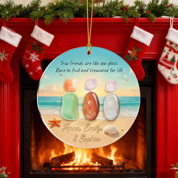 Anhility Sea Glass Friendship Decor, 2D Ornament Keepsake, Keepsake Ornament for Friends, Christmas Tree Hanging Pendant, Sea Glass Art Gift for Her