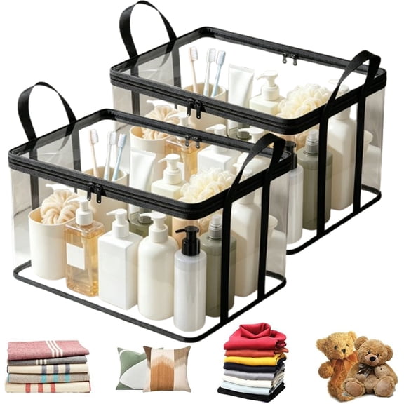Bxaolu 2 Pack Clear Clothes Storage Bags, Big Plastic Blanket Vinyl Foldable Moving Bags with Zipper, Closet Organizers and Storage Containers for Bedding, Duvet, Pillow