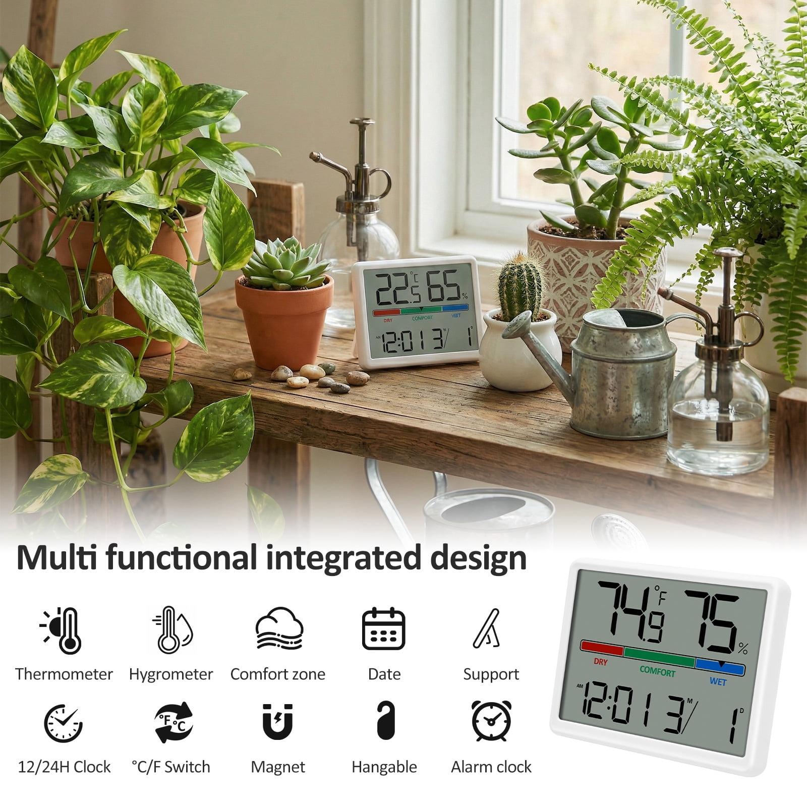 3Pcs Digital Hygrometer Indoor Thermometer Clock with Temp and Humidity Accurate Room Temp Gauge with Comfort Indicator for Bedroom Baby Room Office