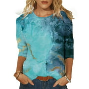 Nananla Ombre Style Tie-Dye Print 3/4 Sleeve Casual Blouse Top