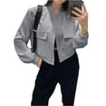 thumbnail image 1 of Chaqueta Universitaria Corta para Mujer, Larga, Abotonada, Informal, con Bolsillos. Gris M, 1 of 7
