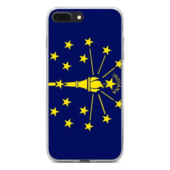 DistinctInk Clear Shockproof Hybrid Case for iPhone 7 PLUS / 8 PLUS (5.5" Screen) - TPU Bumper, Acrylic Back, Tempered Glass Screen Protector - Indiana State Flag - US State Flag
