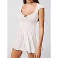 thumbnail image 2 of xiaxaixu Femmes Mini Robe Manches Courtes Noeud Plissé Mince Robe d'Été, 2 of 6