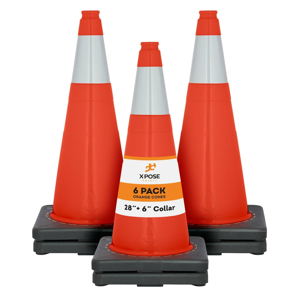 Xpose Safety 28 Inch Orange Traffic Cones with 6" Collar Multipurpose
