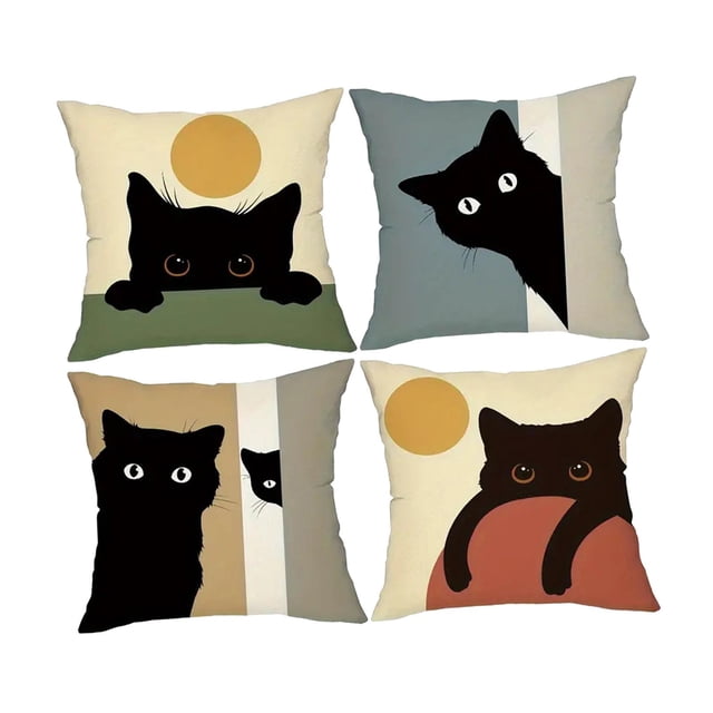 Funda de almohada decorativa de 4 piezas con diseño de gato, para mascotas, arte, 45 x 45 cm, estilo retro minimalista, para hombre y mujer.