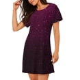 thumbnail image 2 of Pofeuu Dark Purple Glitter Print Women's Loose Fit Short Sleeve Nightgown, Comfortable Sleep Dress for Women, Casual Lounge Sleepwear, Soft Cotton Sleep Dress, 2 of 6