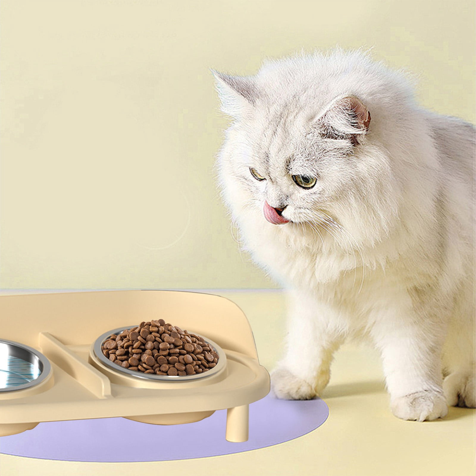Stainless Steel Double Cat Dog Bowl Set Non Slip Elevated Pet Food Water Bowl Anti Spill Feeding Station Durable Easy Clean Pet Dish Slow Feeding Bowl for Cats Dogs Pets