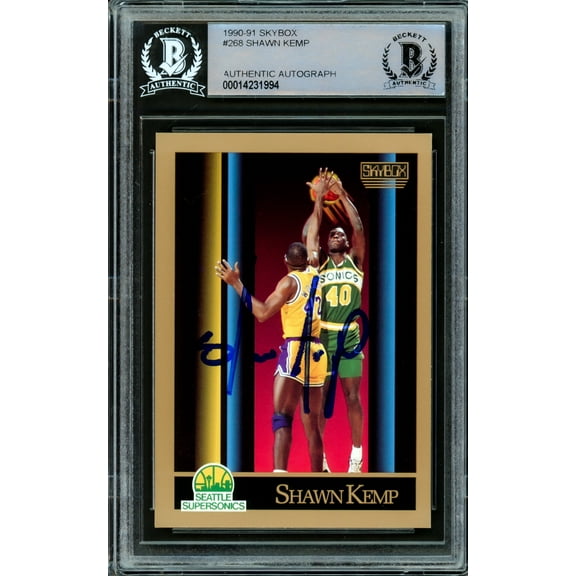 Shawn Kemp Autographed 1990 Skybox Rookie Card #268 Seattle Supersonics Beckett BAS 206663