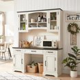 thumbnail image 3 of T4TREAM Executive Desk with Hutch, Farmhouse Office Desk with Charging Station & Wood Bookshelf Drawers and Storage Cabinet, White, 3 of 7