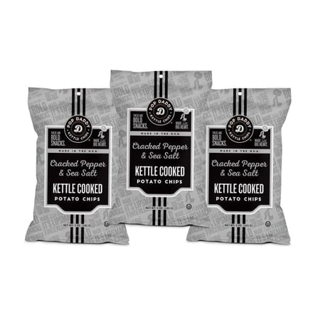 Pop Daddy Kettle Cooked Potato Chips, Kosher & Gluten Free, 5oz Potato Chips Individual Bags, 3 Pack, Cracked Pepper & Sea Salt