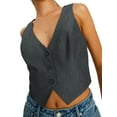 thumbnail image 4 of Women Casual Suit Vest Sleeveless V Neck Button Vest Tops Solid Color Regular Fitted Vests Waistcoat, 4 of 6