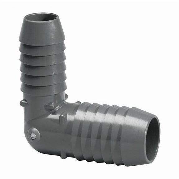 PVC Reducing Elbow, 90 Degrees, Insert, 3/4 in x 1/2 in Pipe Size