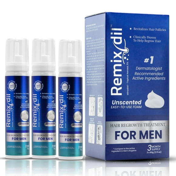 Remixidil Menâs 5% Minoxidil Foam | Hair Regrowth Treatment for Men | Clinically Proven Formula for Hair Loss and Hair Growth | No Scalp Irritation | 3-Month Supply
