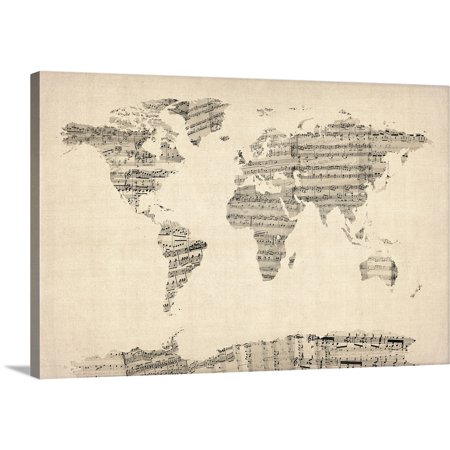 Great BIG Canvas | Michael Tompsett Premium Thick-Wrap Canvas entitled World Map made up of Sheet Music