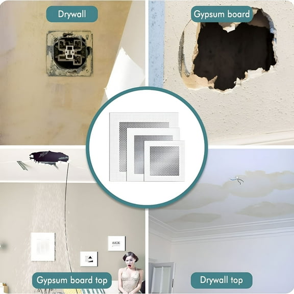 ICERUN 1 Set Wall Repair Patch Kit Self Adhesive Strong Stickiness Aluminum 2/4/6/8 Inch Wall Patch Hole Fixer Repair Kit for Office