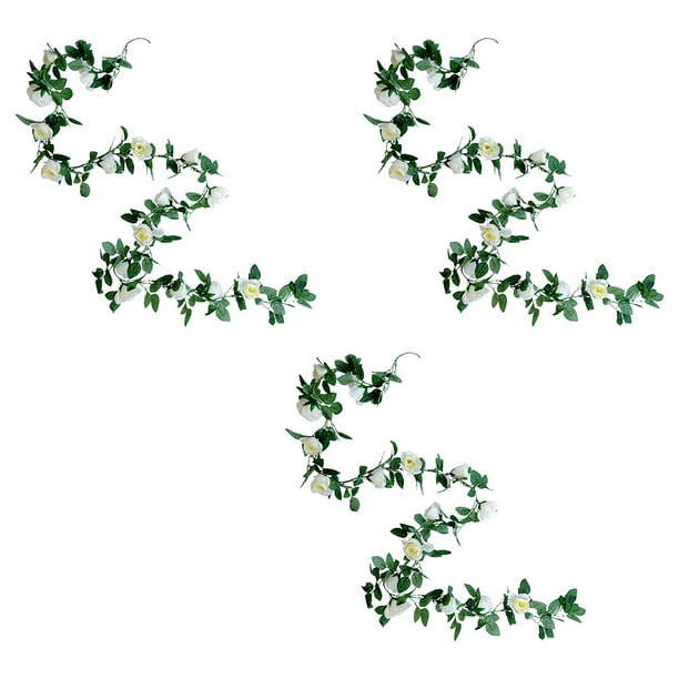 3 rosas artificiales de 2,2 m, flores de ratán, adorno de fotografía para bodas (blanco)