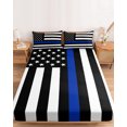 thumbnail image 2 of Full Size Fitted Sheet Set - Blue American Flag 3 Piece Bedding Sets 16" Deep Pocket Fitted Sheet with 2 Pillowcases Black White Striped US Flag Stars Brushed Microfiber Hotel Luxury Bed Sheets, 2 of 9