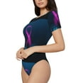 thumbnail image 2 of KLL Women 's Crew Neck Bodysuit Jumpsuits Two Human Hands are Holds Pink Ribbon Awareness Print Short onesies Stretch T Shirts, 2 of 7