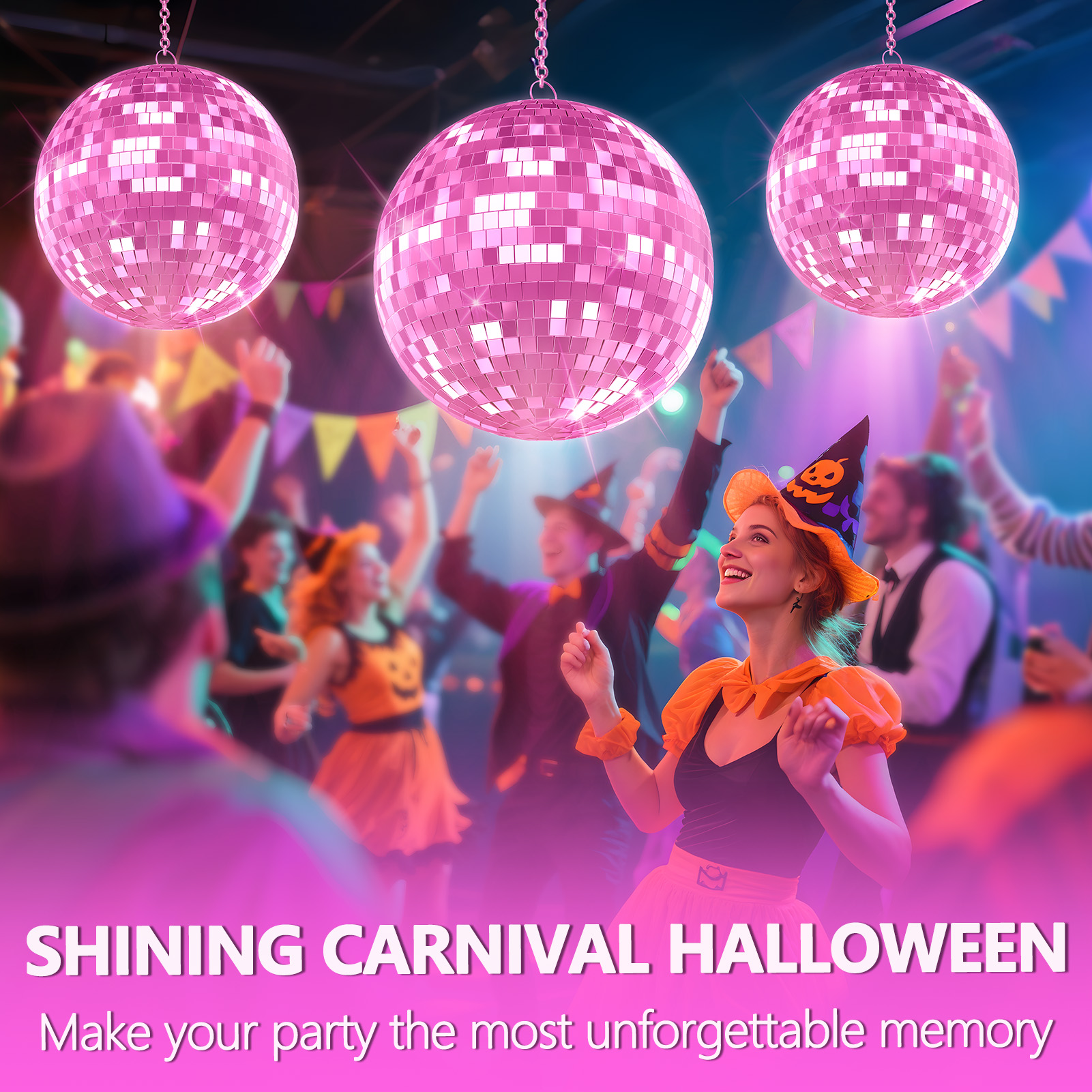 Baellsa 16" Mirror Disco Ball for DJ Club Party Live Stage Wedding Home Decor, Light Effect Mirror Ball with Hanging Ring (Pink)