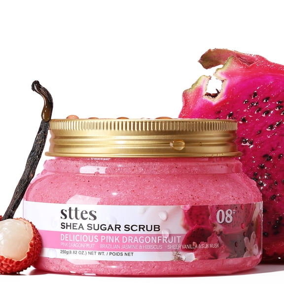 Sttes Shea Sugar Body Scrub 08 Delicious Pink Dragonfruit, Tropical Fruit Scent, 250g