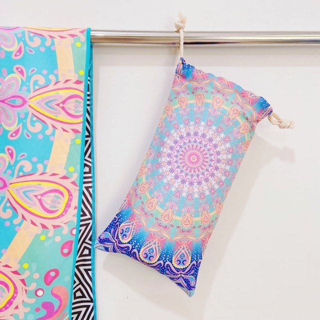 Bolsa de malla con diseño de mandala estilo europeo y americano, bolsa de tela, embalaje, toalla de baño de felpa, toalla de playa con impresión de doble cara